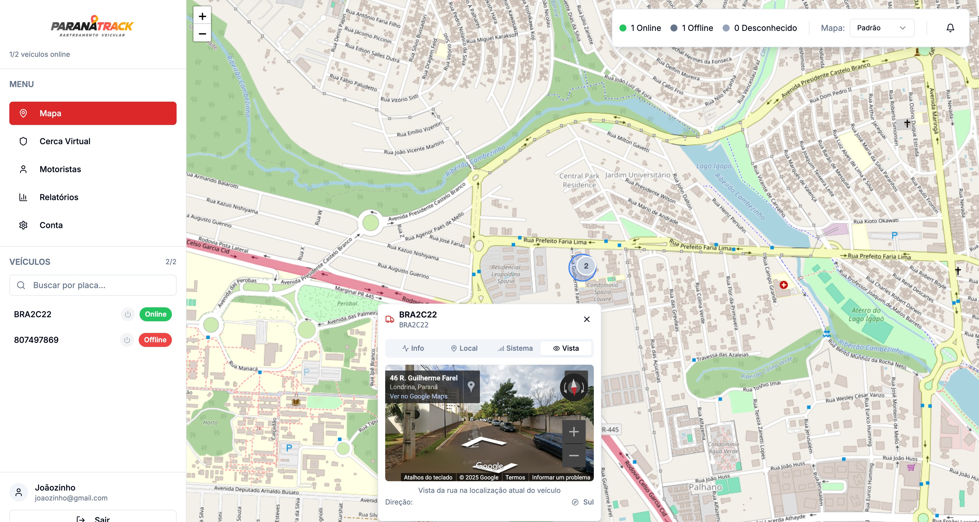 Sistema de Rastreamento PARANÁ TRACK - Mapa interativo com localização de veículos